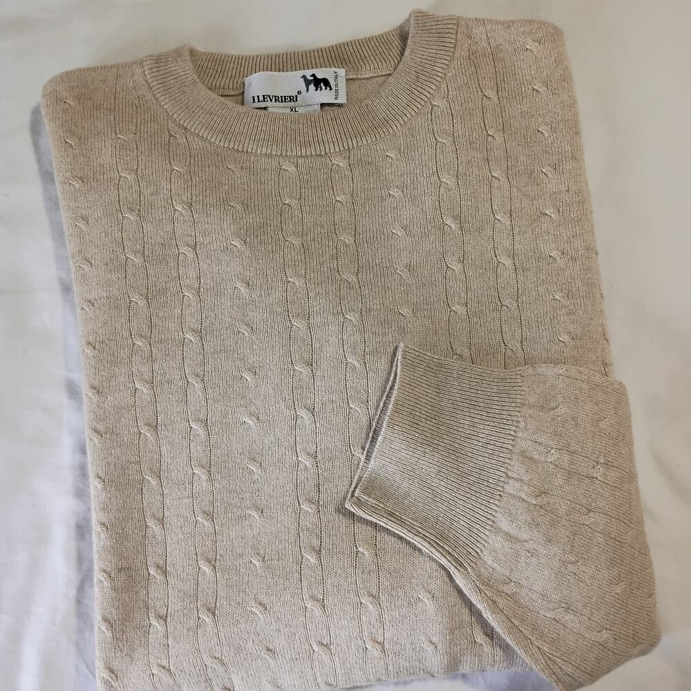 Men's Cream Cable Knit Crewneck Sweater